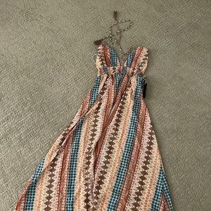 Lulus Maxin' Relaxin' Blue Multi Print Sleeveless Tie-Strap Maxi Dress